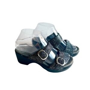 New Dansko Black Grey Leather Sandals Clogs size EUR 36, US 5.5